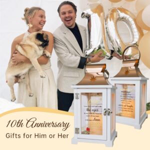 10th Wedding Anniversary Lantern, Best 10th Anniversary Wedding Gifts for Couple Parents Wife Husband Tin 10 Years of Marriage Anniversary Wedding Gifts for Him Her