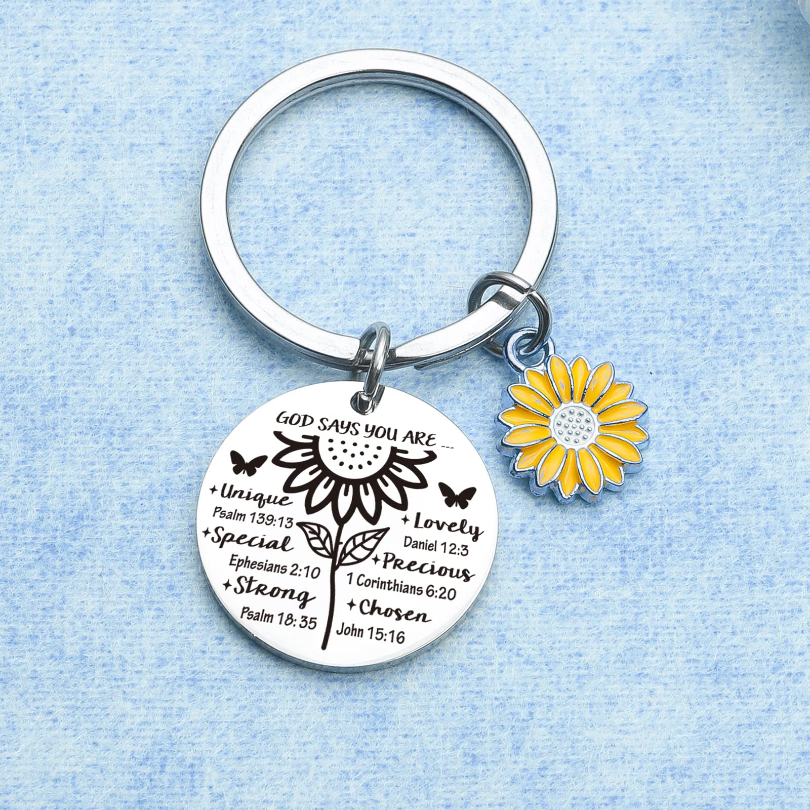 ORZOESD Religious Keyring Christian Gifts For Woman Sunflower Lover Gift Religious Baptism Jewelry, Religious Keychain, Standard