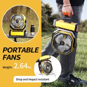 Camping Fan with LED Light, 20000mAh Rechargeable Battery, Outdoor Tent Fan with Light and Hook, USB Desk Fan, Orange, D13 (Yellow, D12)