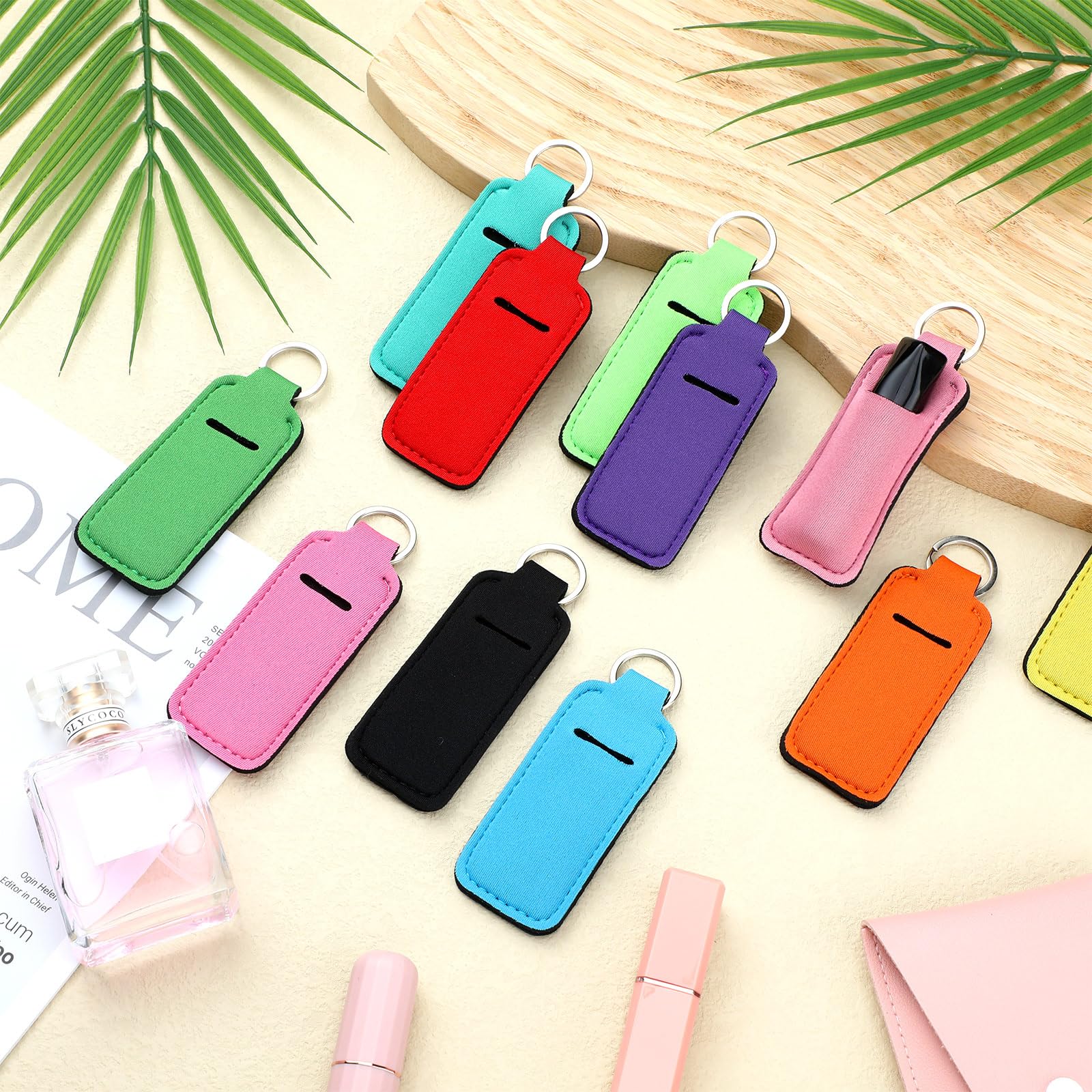 Yisong Lipstick Holder Keychain Neoprene Lip Balm Holder Portable Lip Gloss Keychain Pocket Keychain Women Travel(80 Pack)