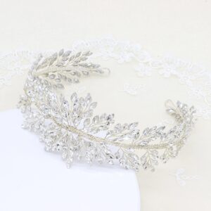 oriamour silver wedding headbands crystal bridal headpieces for women wide bridal headbands (silver)