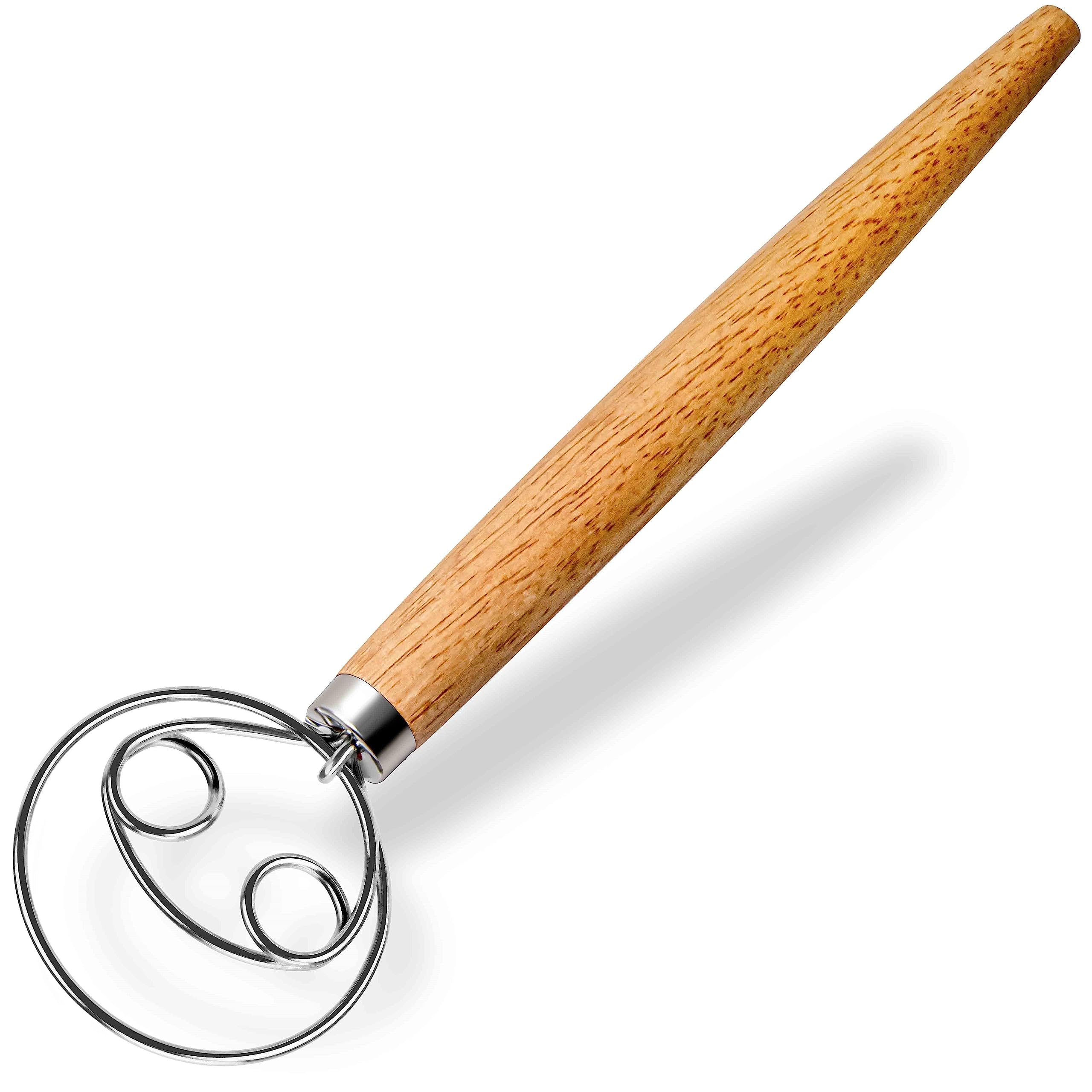 Maxjoy Danish Dough Whisk Wooden Bread Whisk with Stainless Steel Dough Hook - Traditional Dutch Whisk - Dough Mixer Hand Tool & Sourdough Bread Making Tools and Supplies