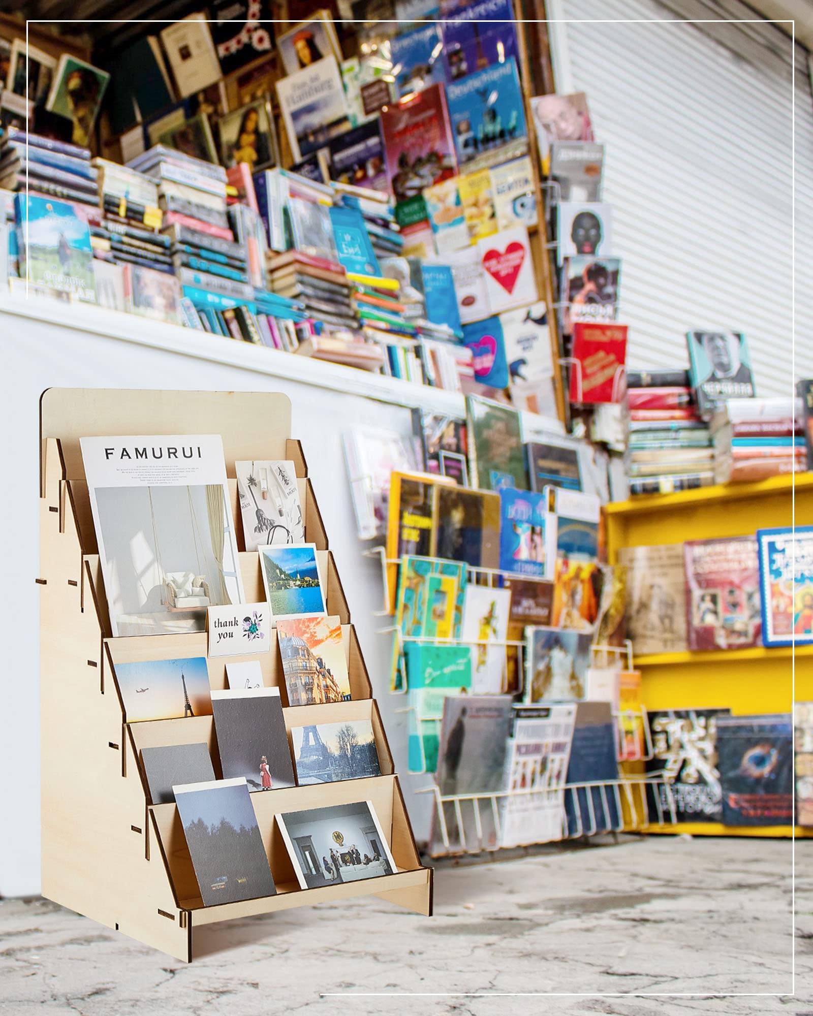 Wooden Greeting Card Display 6 Tier Sticker Display Stand Comic Book Display Wooden Portable Retail Table Display Stand Retail Counter Display Stand for Card Stickers Jewelry Soap Retail Showcase