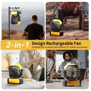 Camping Fan with LED Light, 20000mAh Rechargeable Battery, Outdoor Tent Fan with Light and Hook, USB Desk Fan, Orange, D13 (Yellow, D12)