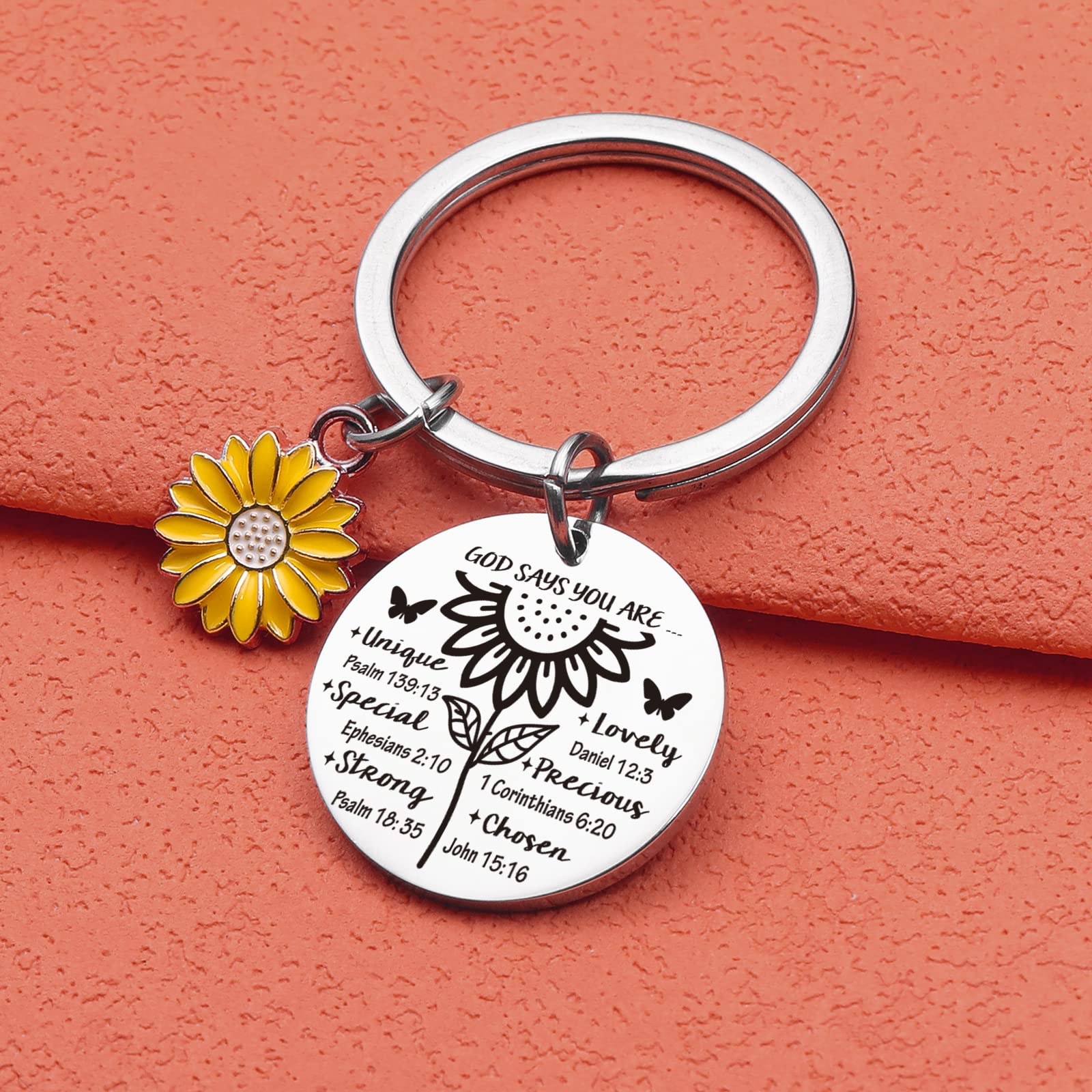 ORZOESD Religious Keyring Christian Gifts For Woman Sunflower Lover Gift Religious Baptism Jewelry, Religious Keychain, Standard