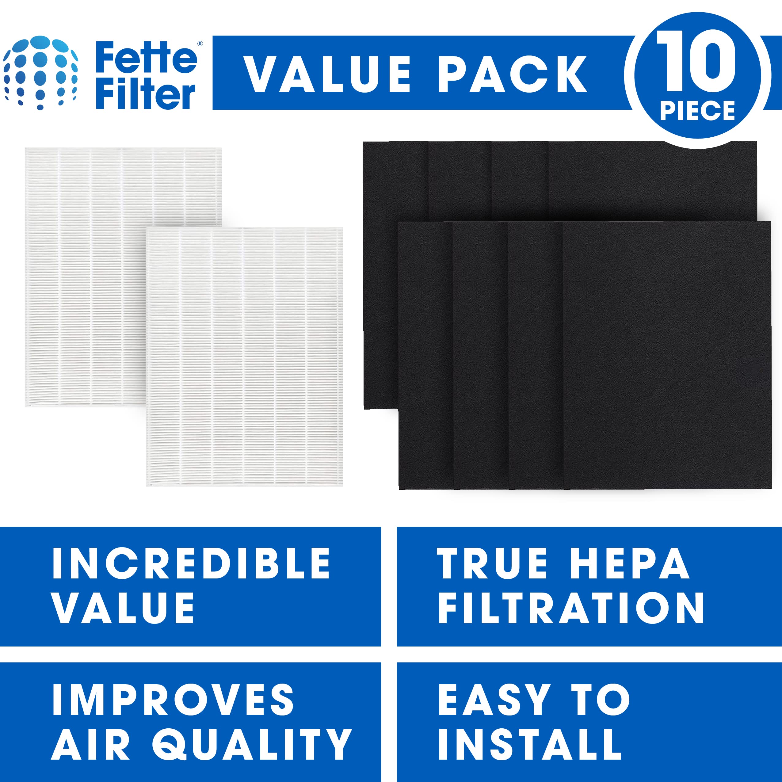 Fette Filter - D360 Premium True Hepa H13 Replacement Filter D3 Compatible with Winix D360 Air Purifier Part Number 1712-0101-02, 1712010102 Qty 2 True Hepa and 8 Activated Carbon Filter