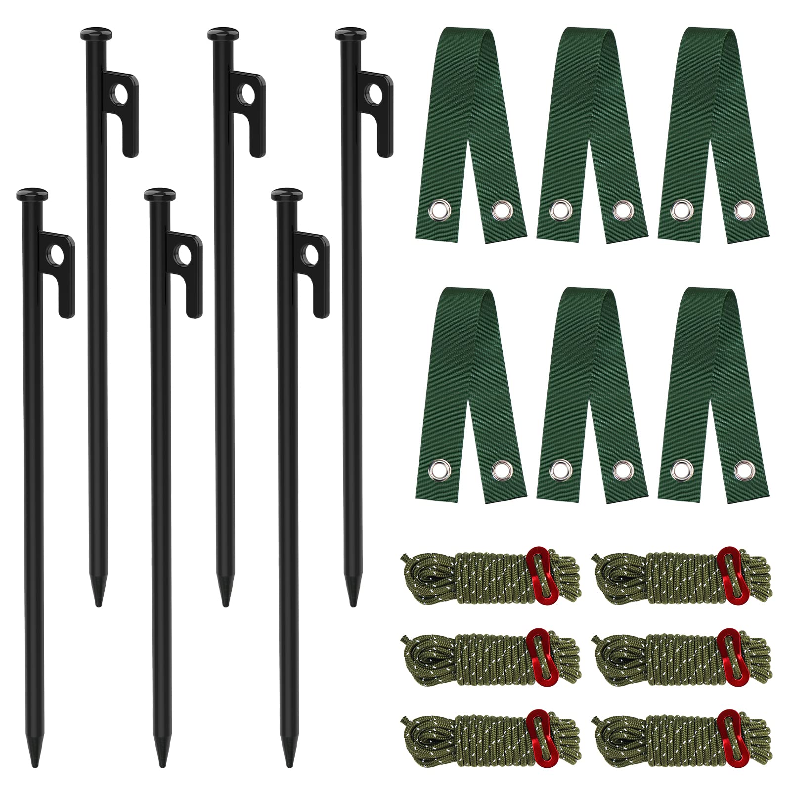 Tree Stakes - Heavy Duty Steel Tree Stake Straightening Kit, Tree Stakes and Supports for Young Trees, Include 6 PCS Steel Tree Stake, Tree Straps & Rope Black