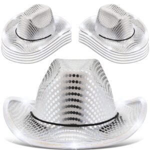 Kigeli Cowboy Hat, 10 Pcs Lights LED Cowboy Hat for Western Role Play, One Size, Silver, Sequin (RH-Kigeli-956)