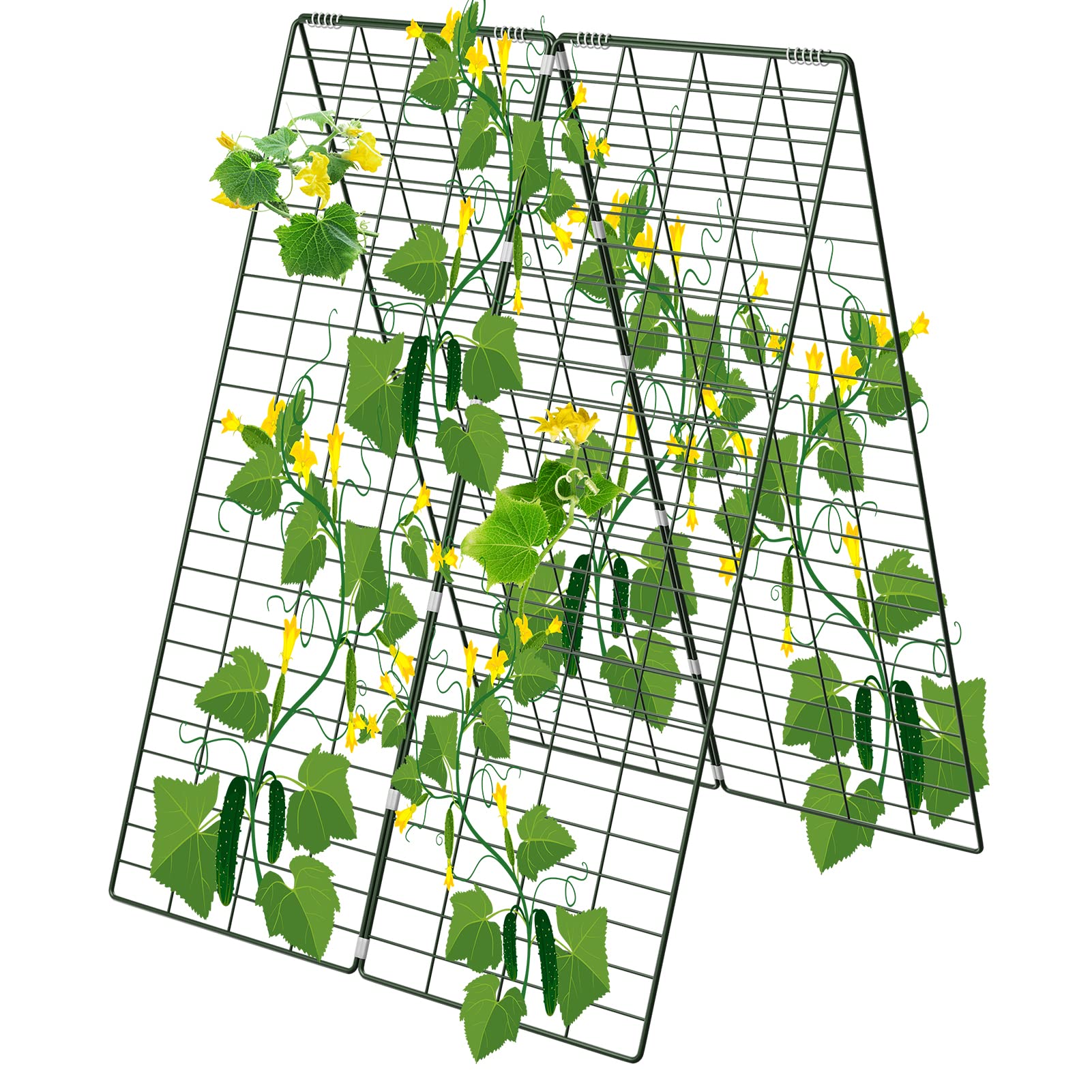 AGTEK 34" x 48" Foldable Cucumber Trellis with Garden Stakes and Zip Ties Plant Support A Frame Metal Trellis for Climbing Plants, Cucumber, Vegetable, Flowers