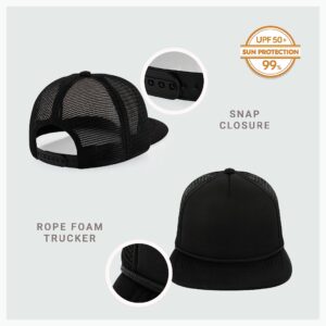 CHOK.LIDS Flat Bill Foam Top Hats for Men and Women Adjustable Snapback Trucker Hat Trendy Color Flat Brim Mesh Baseball Cap (Black)