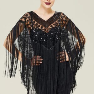 BABEYOND 1920s Shawl Wraps Long Fringed Evening Cape Sequin Beaded Party Shawl