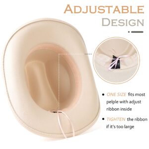 Lisianthus Women Men Western Cowboy Cowgirl Hat Outdoor Felt Wide Brim Hat Star-Beige