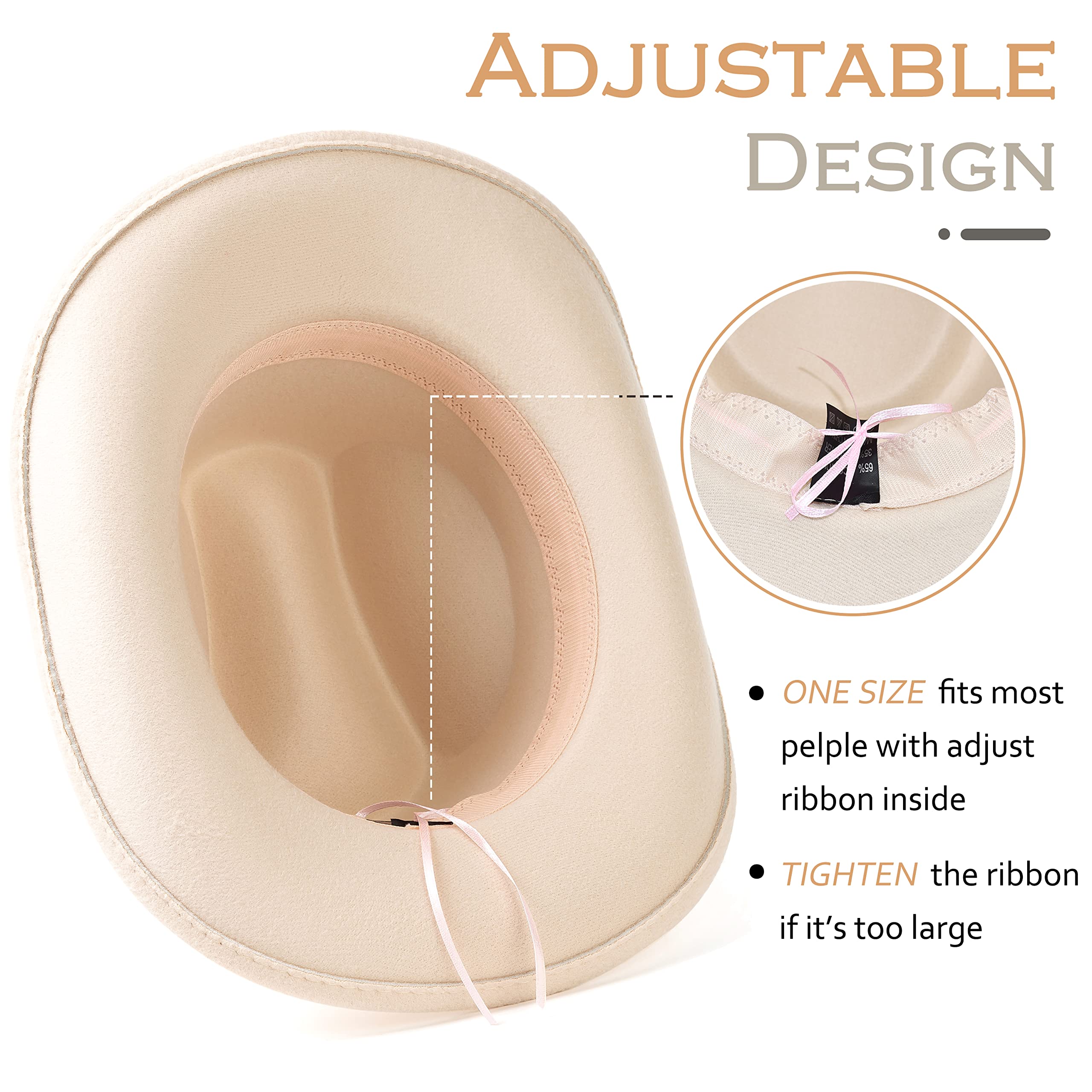 Lisianthus Women Men Western Cowboy Cowgirl Hat Outdoor Felt Wide Brim Hat Star-Beige