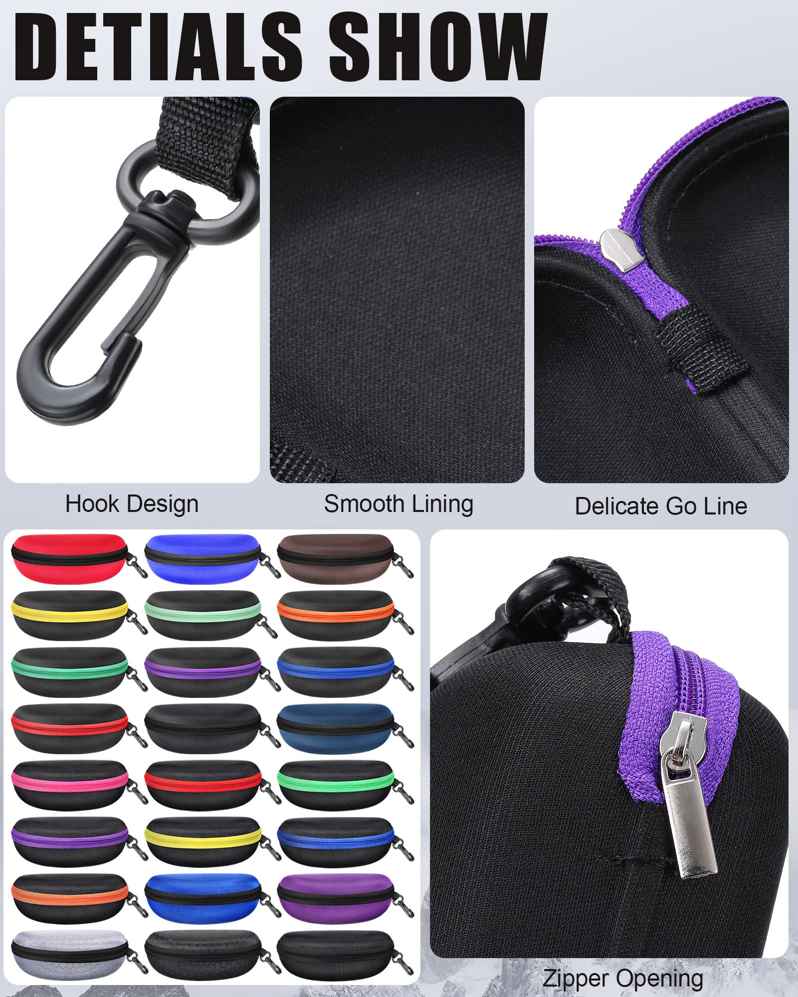 24 Pcs Sunglasses Case Portable Travel Hard Shell Zipper Eyeglasses Frame Glasses Case Summer Eyeglasses Case Sunglass Case with Plastic Hook for Women Men