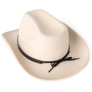 Lisianthus Women Men Western Cowboy Cowgirl Hat Outdoor Felt Wide Brim Hat Star-Beige