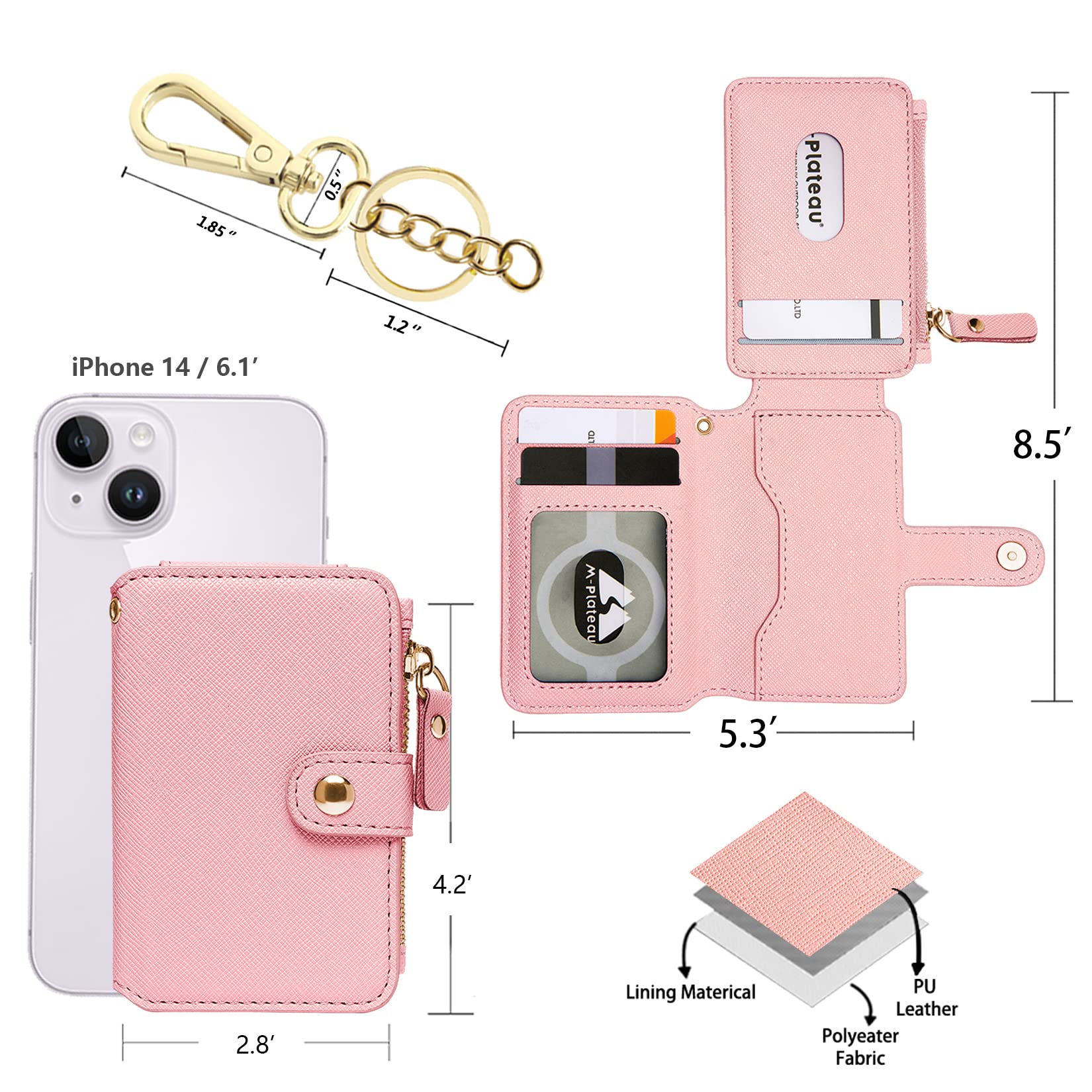 Keychain wallet with ID Window, Credit Card Holder with Zipper Card Wallet Women with Gift Box Packing(Light Pink)