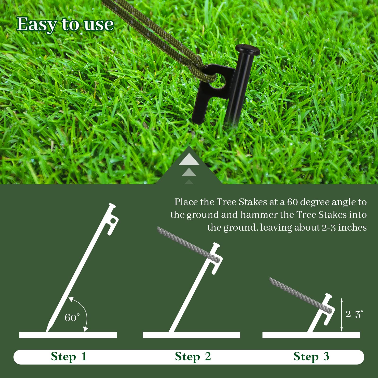 Tree Stakes - Heavy Duty Steel Tree Stake Straightening Kit, Tree Stakes and Supports for Young Trees, Include 6 PCS Steel Tree Stake, Tree Straps & Rope Black