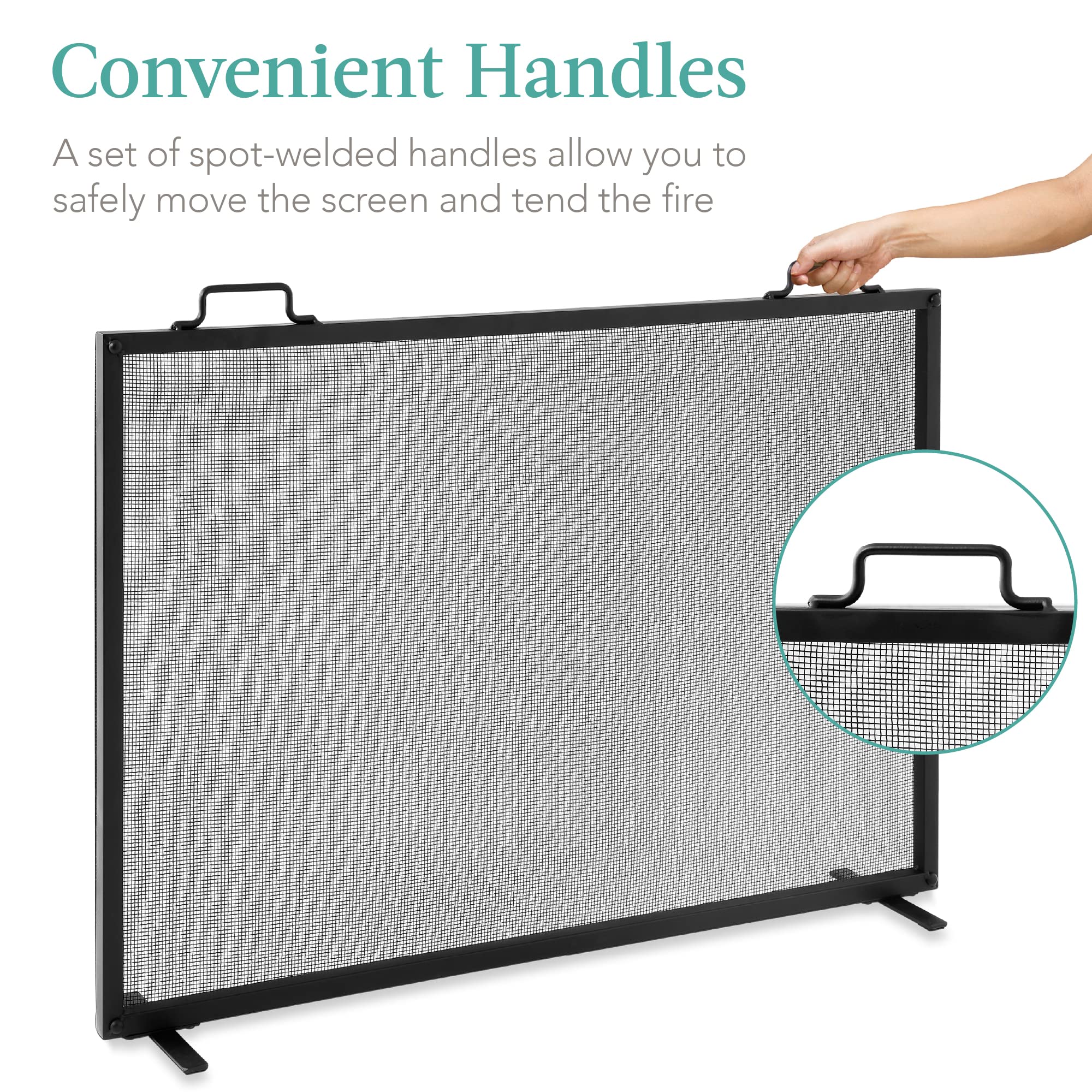 Best Choice Products 38x27in Single Panel Fireplace Screen Handcrafted Steel Mesh Spark Guard for Living Room, Bedroom Décor w/Handles - Black