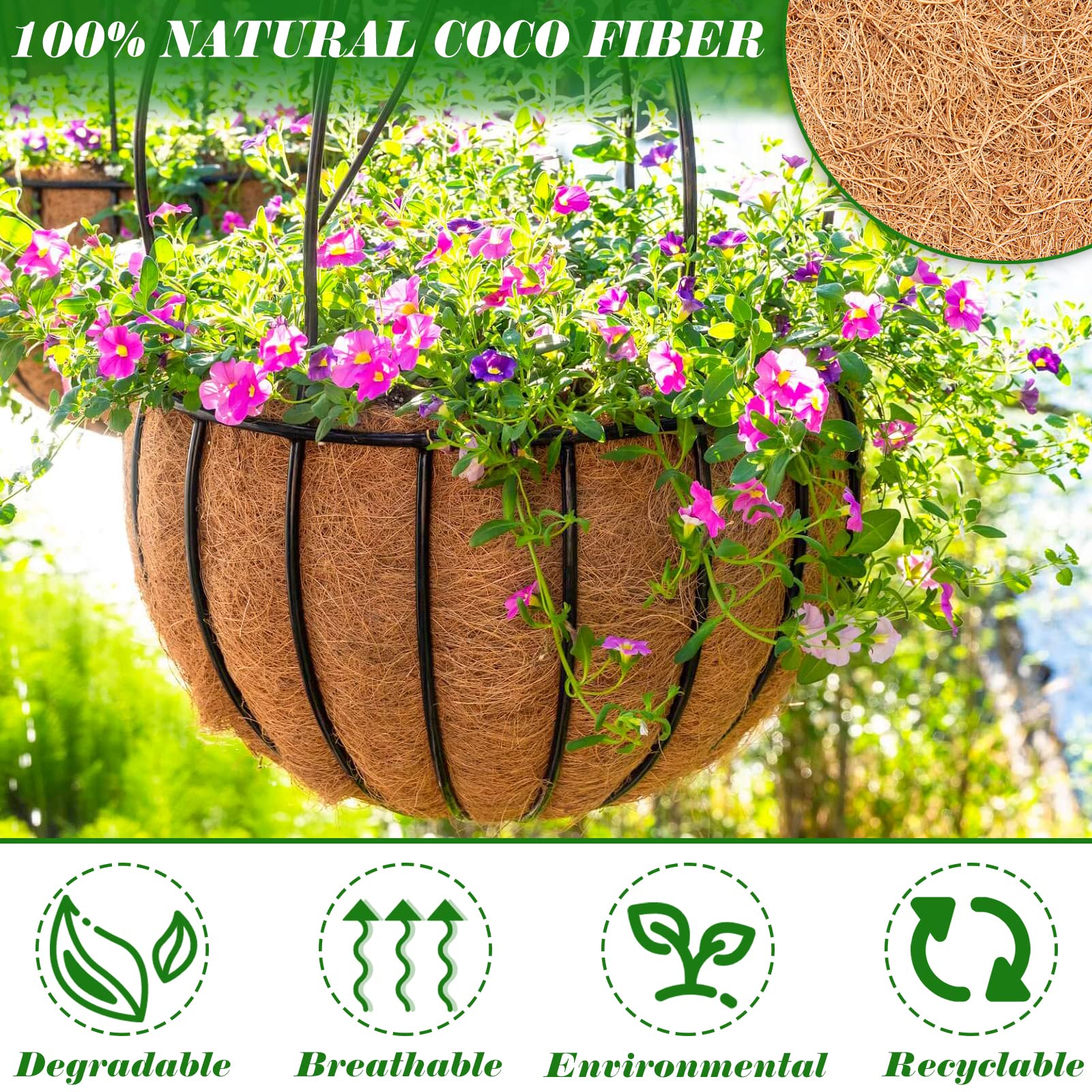 ZeeDix 6Pcs 14 Inch Coconut Liners for Planters, Round Hanging Basket Liners 100% Natural Coco Coir Basket Coco Replacement Liners for Hanging Basket Planters Flowers Vegetables(14in-6pcs)