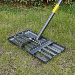 lawn leveling rake,17"x10" lawn leveler tool for lawns with 5ft ergonomic handle,heavy duty leveling rakes for lawns,yard garden golf course, ease level soil sand dirt surfaces