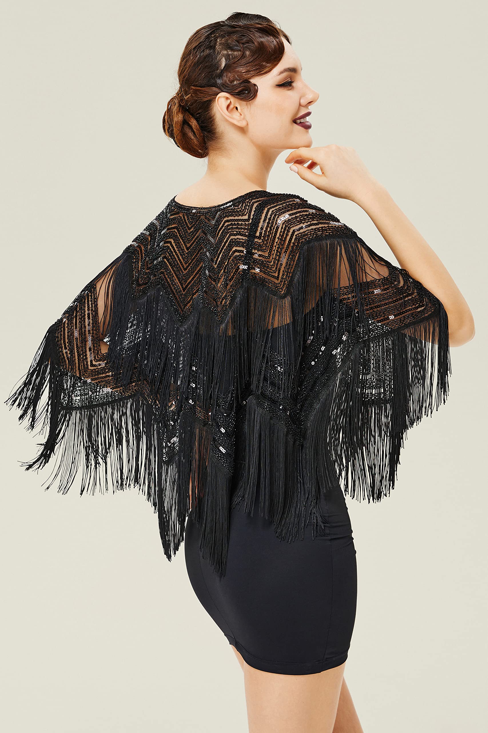 BABEYOND Gatsby Shawl Wrap for 1920s Evening Party Night Cape for Women Bridal Sequin Capelet