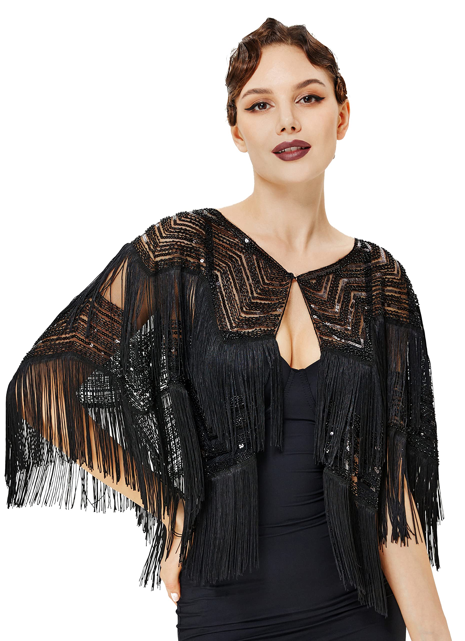 BABEYOND Gatsby Shawl Wrap for 1920s Evening Party Night Cape for Women Bridal Sequin Capelet