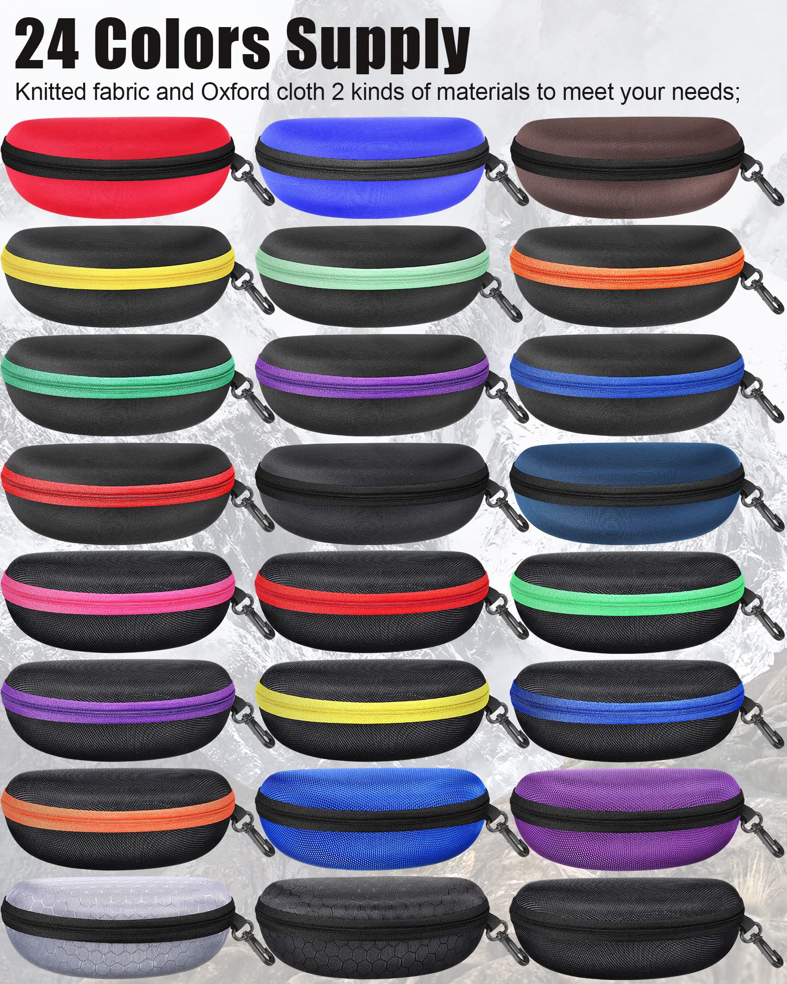 24 Pcs Sunglasses Case Portable Travel Hard Shell Zipper Eyeglasses Frame Glasses Case Summer Eyeglasses Case Sunglass Case with Plastic Hook for Women Men