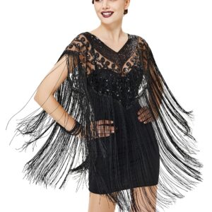 BABEYOND 1920s Shawl Wraps Long Fringed Evening Cape Sequin Beaded Party Shawl