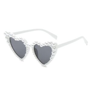 COTIA Luxury Fine Shimmering Love Pearl Sun Glasses Women Heart Glasses Casual Bling Sunglasses (white)