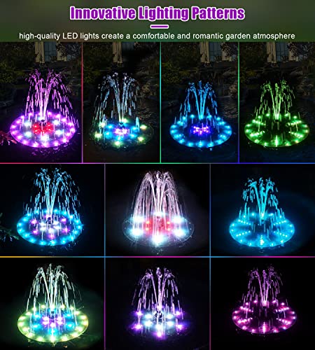 SZMP Solar Fountain 4W Bird Bath Fountains 2024 Upgraded 60LED Lights, Solar Powered Fountain Pump Built-in 4000 Battery with 7 Nozzle & 4 Fixer, Solar Water Fountain for Garden, Bird Bath, Pool, Pond