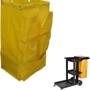 Replacement Janitorial Cart Bag(16 x 11 x 27 inches), Cleaning Cart Bag ,High Capacity Waterproof Thickened Housekeeping Commercial Janitorial (Yellow with 5 Pockets)