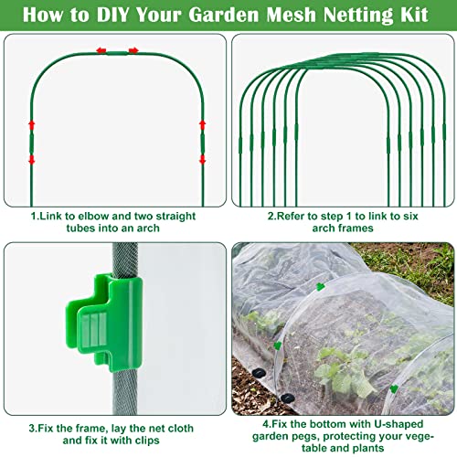 Unves 67 Pcs Garden Netting Kit, 10x20Ft Ultra Garden Mesh Mosquito Netting with 6 Garden Hoops& 12 Clips, Bird Fruit Tree Netting for Raised Beds Vegetable Flowers Protection Barrier Plant Covers Net