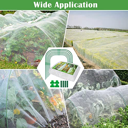 Unves 67 Pcs Garden Netting Kit, 10x20Ft Ultra Garden Mesh Mosquito Netting with 6 Garden Hoops& 12 Clips, Bird Fruit Tree Netting for Raised Beds Vegetable Flowers Protection Barrier Plant Covers Net