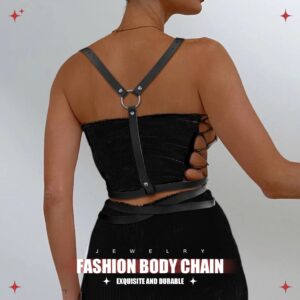 BODIY Women Loop Waist Belt Punk Rock Belts for Women Fashion Pu Leather Body Chain Rave Accessory (Black)