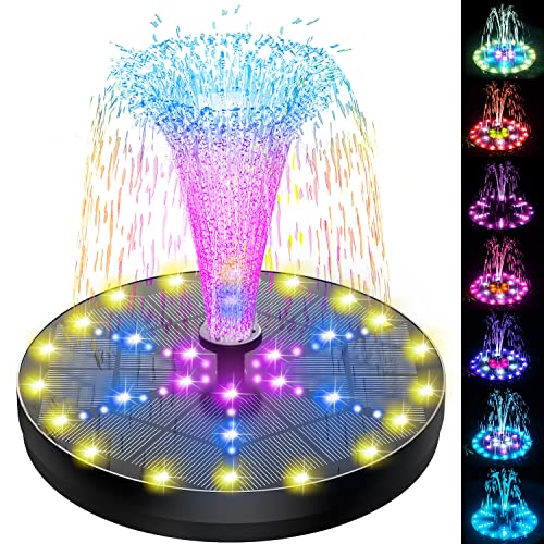 SZMP Solar Fountain 4W Bird Bath Fountains 2024 Upgraded 60LED Lights, Solar Powered Fountain Pump Built-in 4000 Battery with 7 Nozzle & 4 Fixer, Solar Water Fountain for Garden, Bird Bath, Pool, Pond