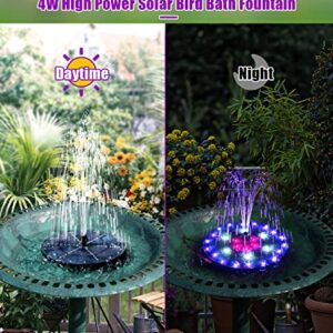 SZMP Solar Fountain 4W Bird Bath Fountains 2024 Upgraded 60LED Lights, Solar Powered Fountain Pump Built-in 4000 Battery with 7 Nozzle & 4 Fixer, Solar Water Fountain for Garden, Bird Bath, Pool, Pond