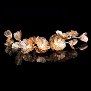 Catery Flower Bride Headband Gold Petal Hair Vine Pearl Bridal Headpiece Floral Golden Leaf Hair Piece Wedding Hair Accessories for Women and Girls