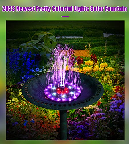 SZMP Solar Fountain 4W Bird Bath Fountains 2024 Upgraded 60LED Lights, Solar Powered Fountain Pump Built-in 4000 Battery with 7 Nozzle & 4 Fixer, Solar Water Fountain for Garden, Bird Bath, Pool, Pond