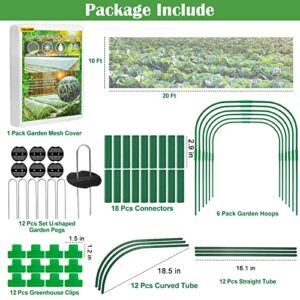 Unves 67 Pcs Garden Netting Kit, 10x20Ft Ultra Garden Mesh Mosquito Netting with 6 Garden Hoops& 12 Clips, Bird Fruit Tree Netting for Raised Beds Vegetable Flowers Protection Barrier Plant Covers Net