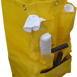 Replacement Janitorial Cart Bag(16 x 11 x 27 inches), Cleaning Cart Bag ,High Capacity Waterproof Thickened Housekeeping Commercial Janitorial (Yellow with 5 Pockets)