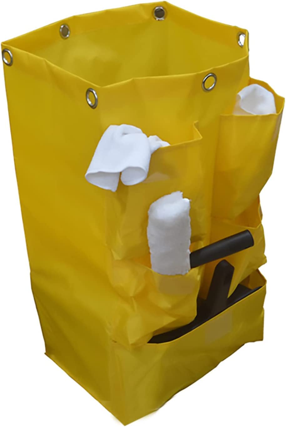 Replacement Janitorial Cart Bag(16 x 11 x 27 inches), Cleaning Cart Bag ,High Capacity Waterproof Thickened Housekeeping Commercial Janitorial (Yellow with 5 Pockets)