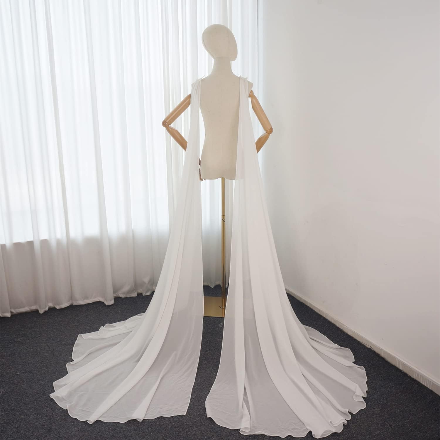 Detachable Chiffon Wedding Dress Wings Long Bridal Capes with Pin on Shoulder Bridal Accessory