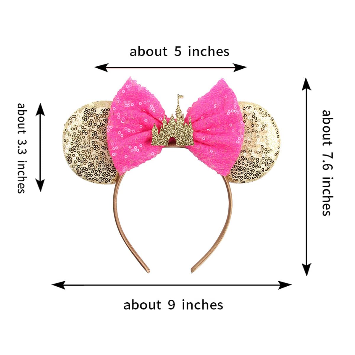 QHSWDLP Mouse Ears Headbands Shiny Bows Minnie Ear Hair Band Princess Decoration Cosplay Costume Accessory for Women Girls Castle Rosy