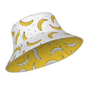 Bucket Hat Banana Yellow White Double-Side-Wear Reversible Sun Hat Beach Travel for Women Men