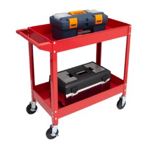 HPDMC 2-Tier Utility Cart 300lbs Capacity Heavy Duty Steel Service Cart with Wheels, Rolling Tool Cart on Wheels, Garage Tool Push Cart for Mechanic, Garage, Workshop, Warehouse, Office