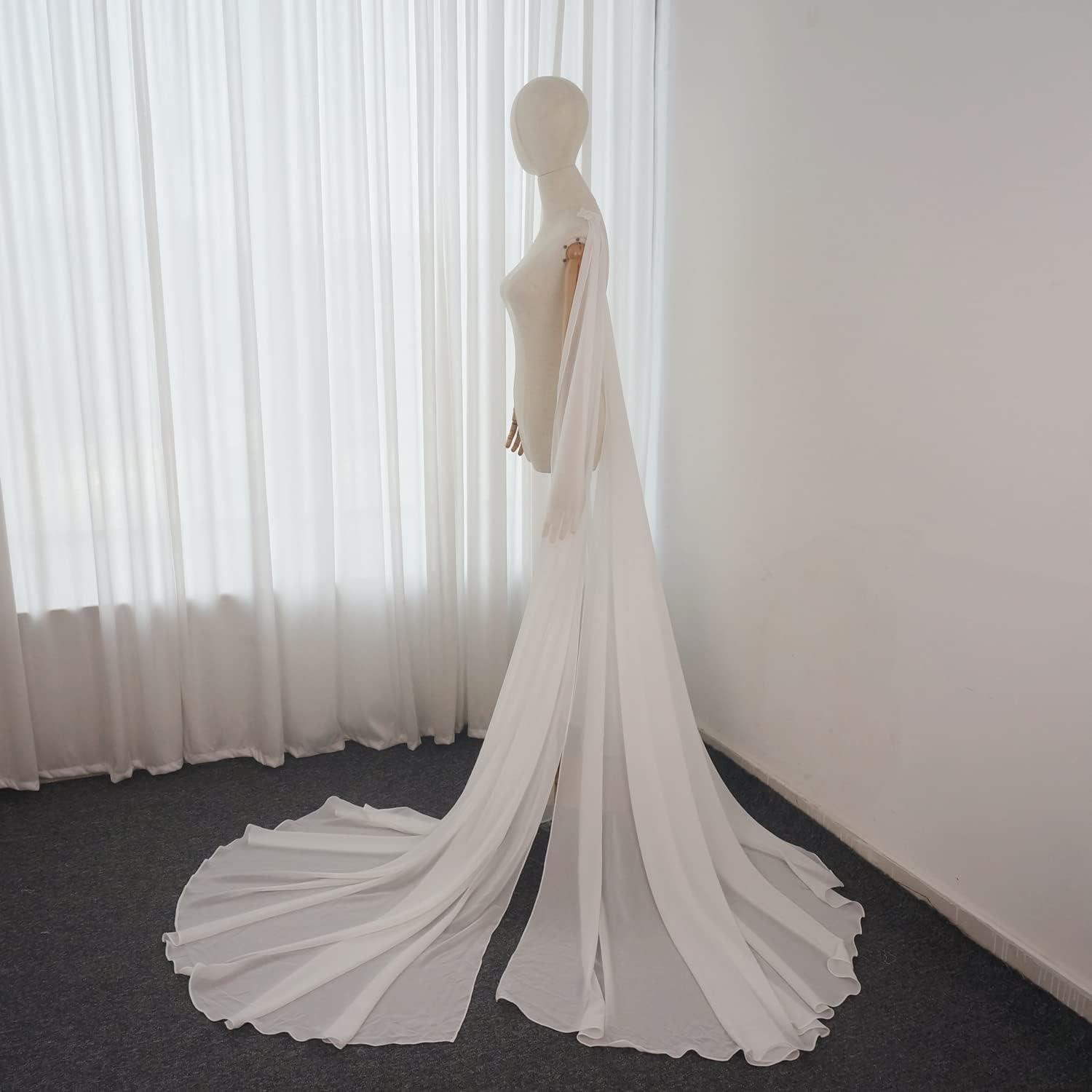 Detachable Chiffon Wedding Dress Wings Long Bridal Capes with Pin on Shoulder Bridal Accessory