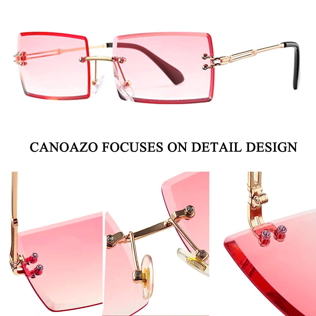 Canoazo Rimless Rectangle Sunglasses Women Men Trendy Square Y2K Glasses Retro Frameless Eyewear Gradient Lens(Clear Pink)