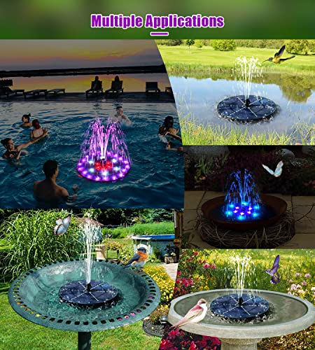 SZMP Solar Fountain 4W Bird Bath Fountains 2024 Upgraded 60LED Lights, Solar Powered Fountain Pump Built-in 4000 Battery with 7 Nozzle & 4 Fixer, Solar Water Fountain for Garden, Bird Bath, Pool, Pond