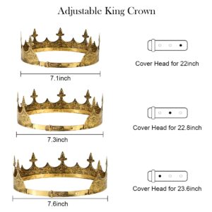 TOBATOBA Gold King Crowns for Men, Medieval Crown Royal Crown, Medieval Renaissance Costume Men, Prince Crown Birthday Crown Boy, Hair Accessories for Birthday Prom Halloween Costume Cosplay