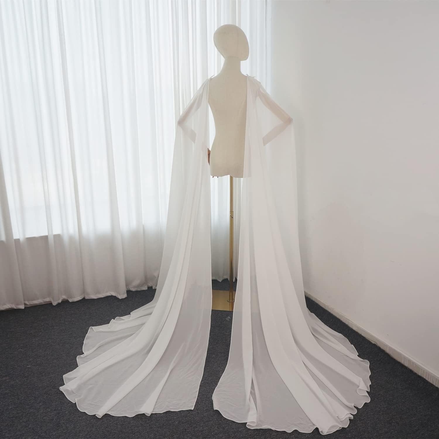 Detachable Chiffon Wedding Dress Wings Long Bridal Capes with Pin on Shoulder Bridal Accessory